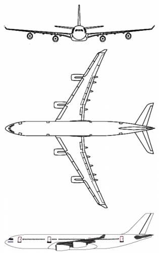 Plan 3 vues du Airbus A340 TLRA