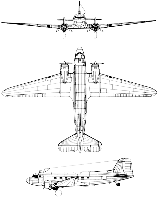 Plan 3 vues du Lisunov Li-2 'Cab'