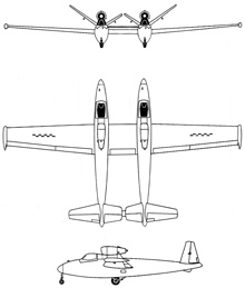 Plan 3 vues du Fouga CM.88 Gémeaux