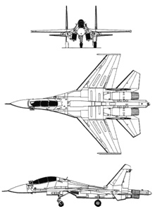 Plan 3 vues du Sukhoï Su-30 'Flanker-C'