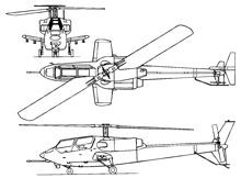 Plan 3 vues du Bell YAH-63 King Cobra