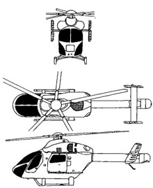 Plan 3 vues du MD Helicopter MD-900 Explorer