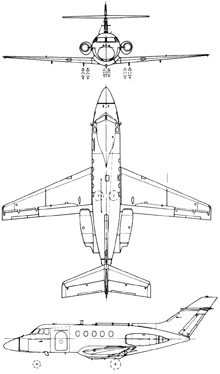 Plan 3 vues du Hawker-Siddeley HS-125 Dominie