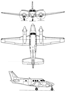 Plan 3 vues du Beechcraft U-21 Ute / T-44 Pegasus