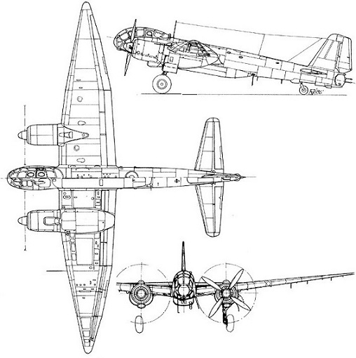 Plan 3 vues du Junkers Ju 388 Störtebeker