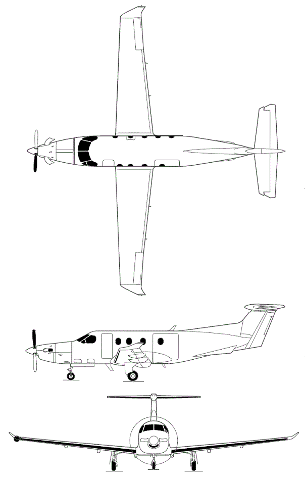 Plan 3 vues du Pilatus PC-12 Eagle