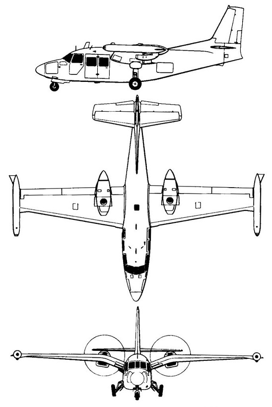 Plan 3 vues du Piaggio P.166