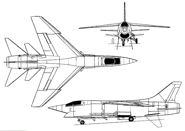 Plan 3 vues du Vought (L.T.V.) XF8U-3 Crusader III