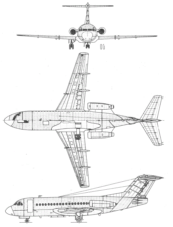 Plan 3 vues du Fokker F28 Fellowship