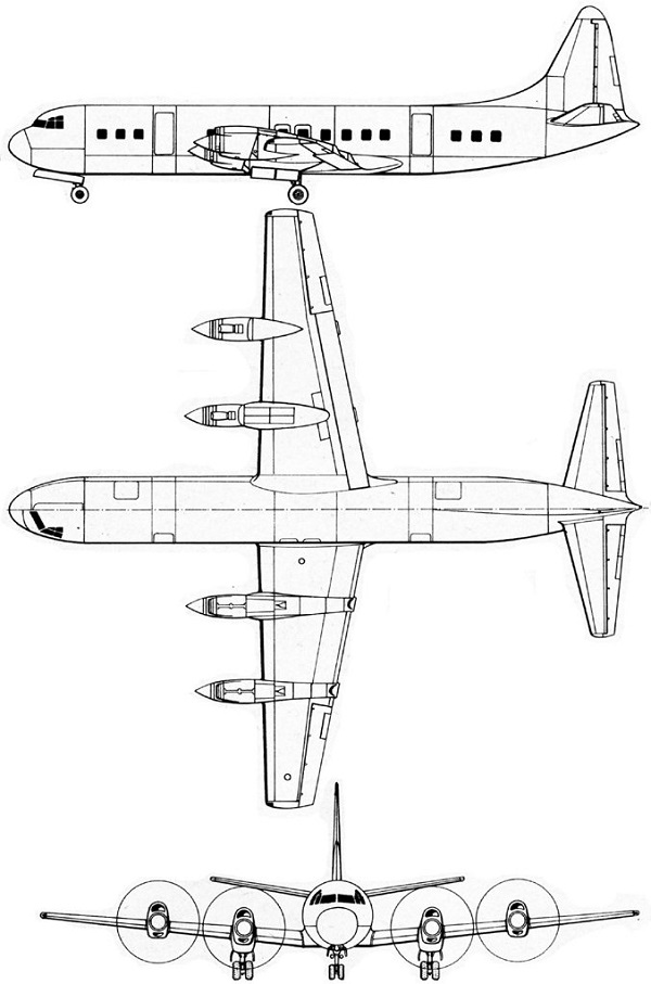 Plan 3 vues du Lockheed L-188 Electra