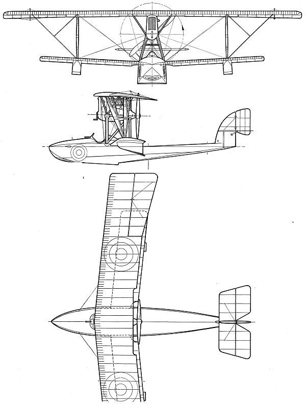 Plan 3 vues du Macchi M.5