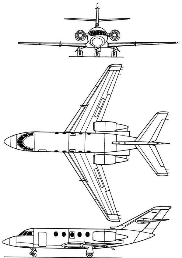 Plan 3 vues du Dassault-Breguet Gardian