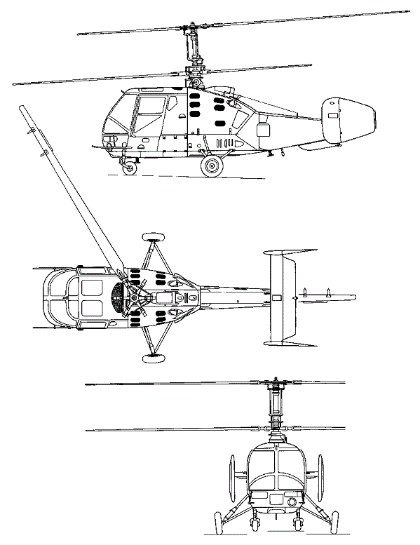 Plan 3 vues du Kamov Ka-15 ‘Hen’