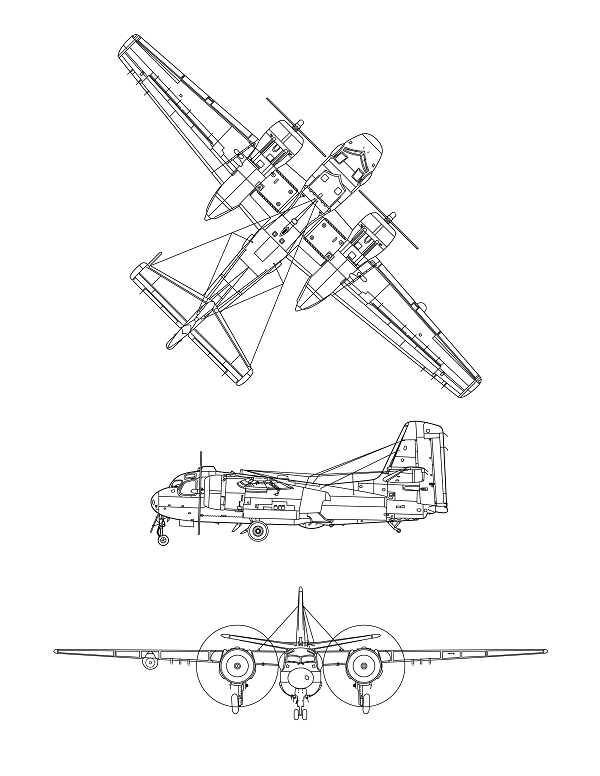 Plan 3 vues du De Havilland Canada CS2F Tracker