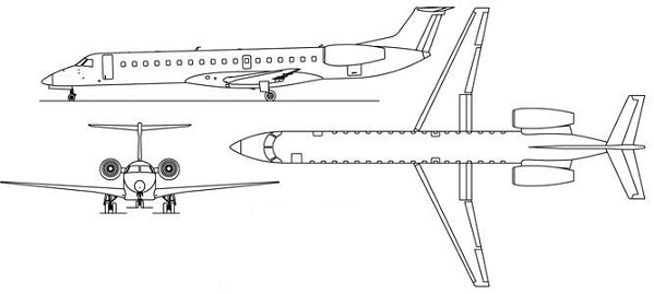 Plan 3 vues du Embraer ERJ135 / ERJ140 / ERJ145