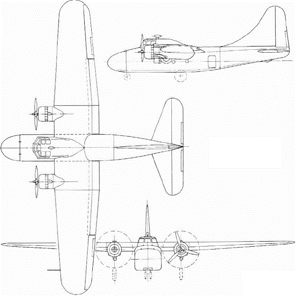 Plan 3 vues du Curtiss C-76 Caravan