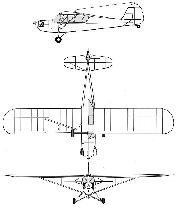 Plan 3 vues du Aeronca L-3 Grasshopper