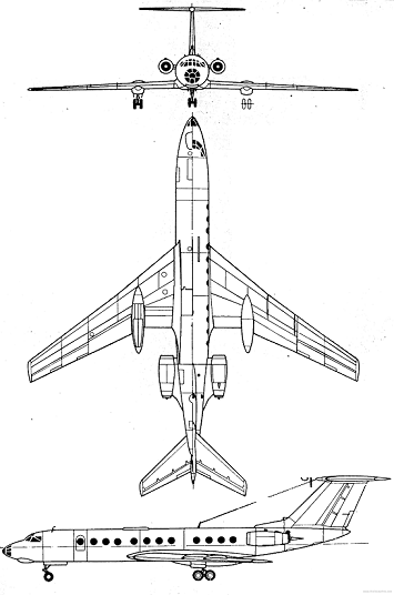 Plan 3 vues du Tupolev Tu-134 ‘Crusty’