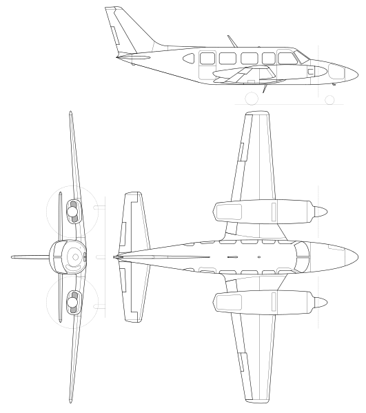 Plan 3 vues du Piper PA-31 Navajo