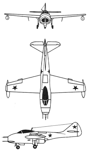 Plan 3 vues du Mikoyan-Gurevich MiG-9 ‘Fargo’