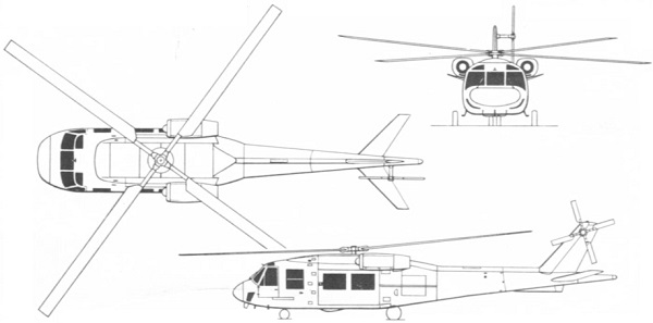 Plan 3 vues du Boeing Vertol YUH-61