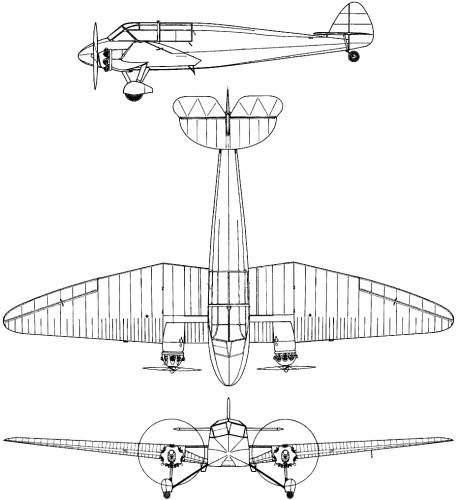 Plan 3 vues du General Aircraft S.T. Monospar