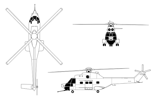 Plan 3 vues du I.A.R. IAR-330 Socat
