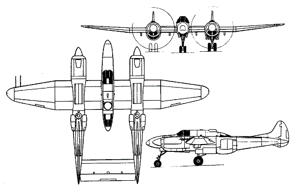 Plan 3 vues du Lockheed XP-58 Chain Lightning