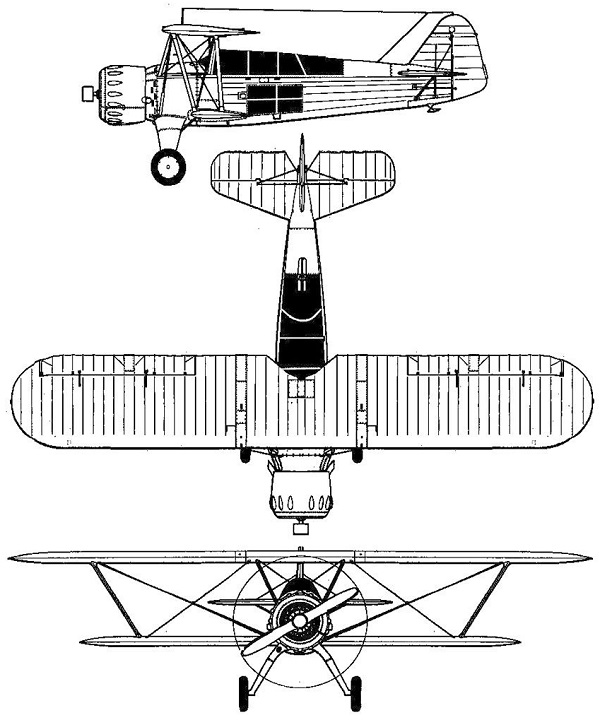 Plan 3 vues du I.A.R. IAR-37