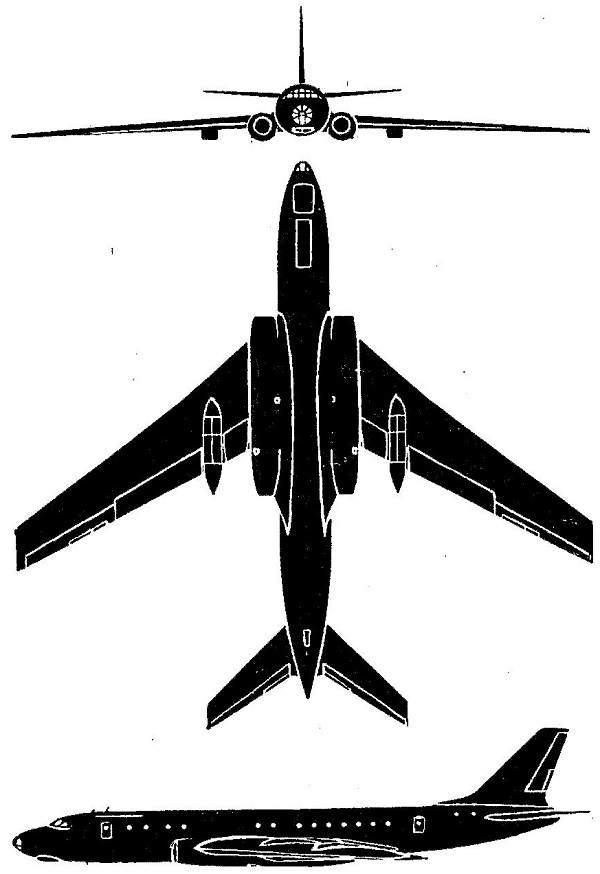 Plan 3 vues du Tupolev Tu-104 ‘Camel’