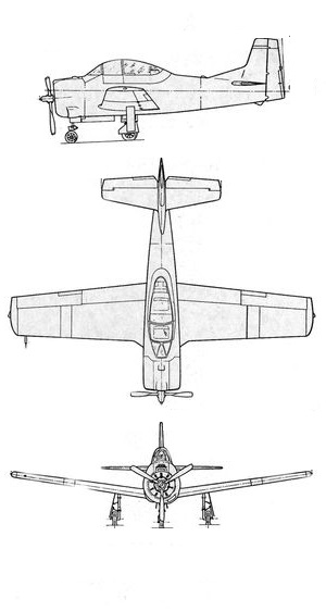 Plan 3 vues du Sud-Aviation T28 Fennec