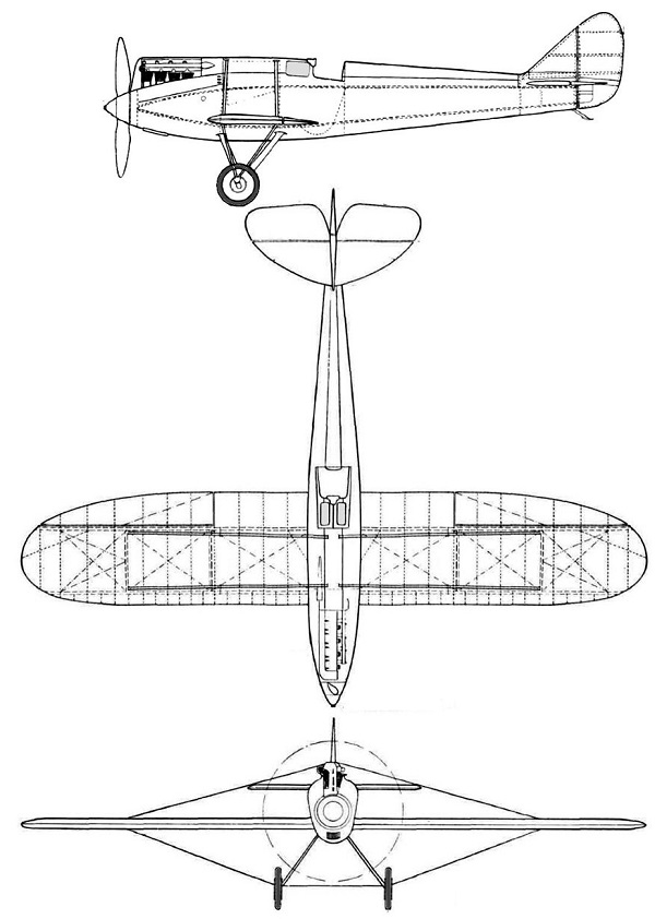 Plan 3 vues du De Havilland D.H.71 Tiger Moth
