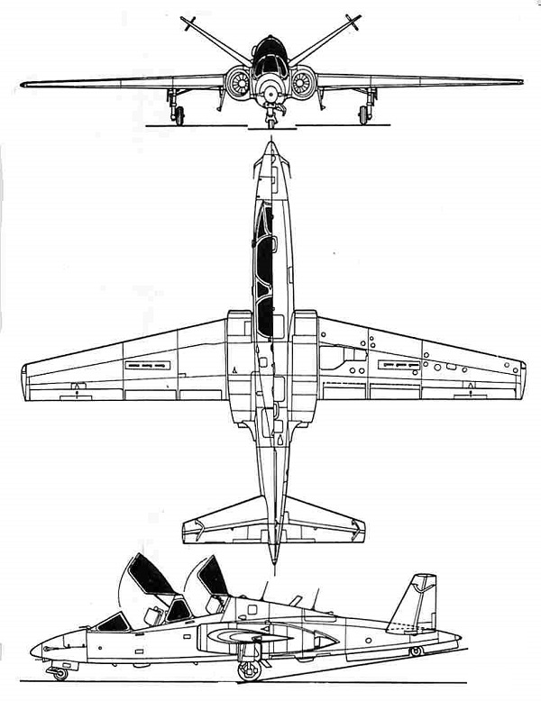 Plan 3 vues du Aérospatiale CM.90 Fouga 90