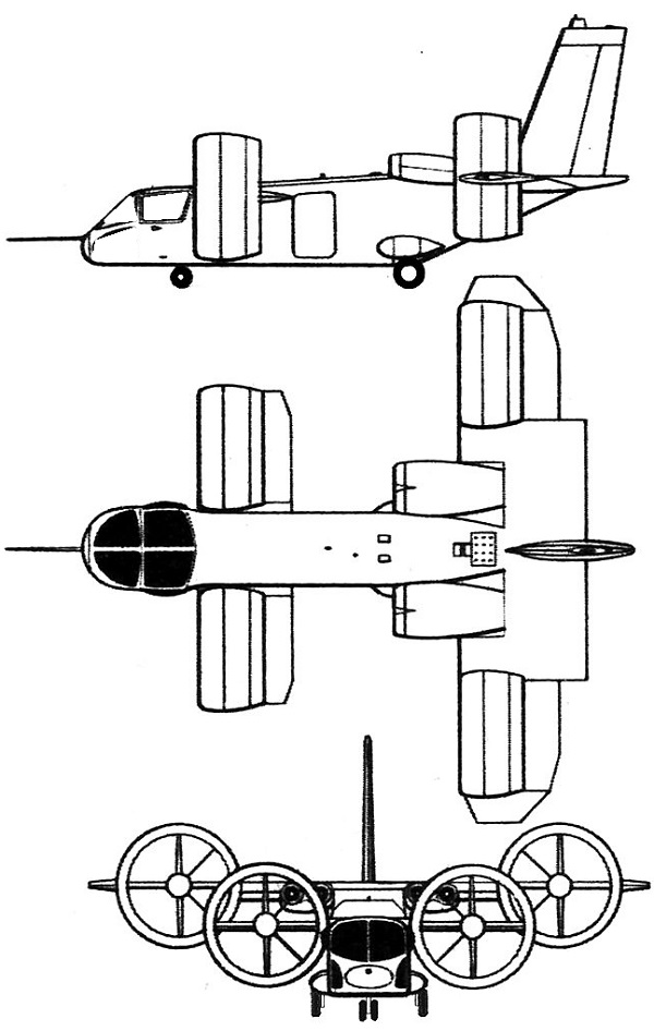 Plan 3 vues du Bell X-22