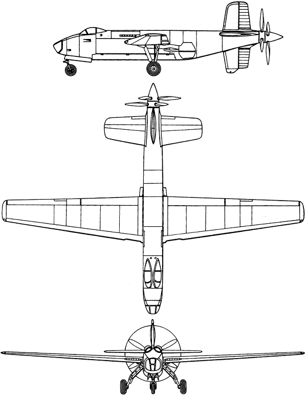Plan 3 vues du Douglas XB-42 Mixmaster
