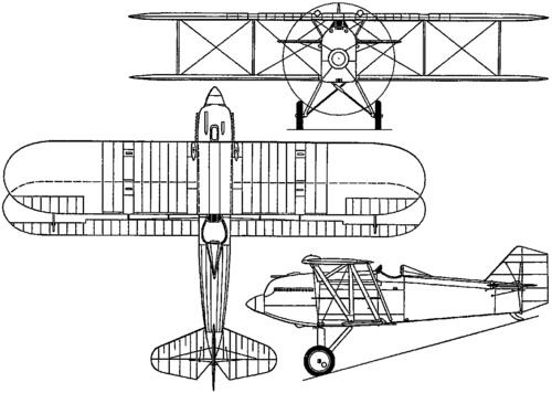 Plan 3 vues du Curtiss PW-8 Hawk