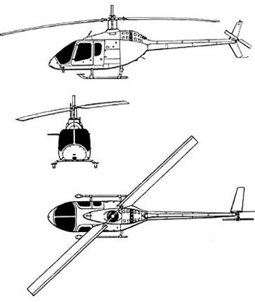 Plan 3 vues du Bell 505 Jet Ranger X