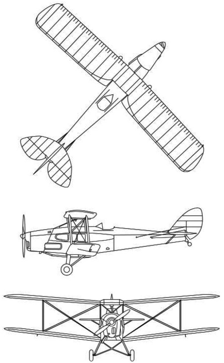 Plan 3 vues du De Havilland DH.83 Fox Moth