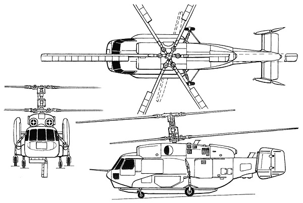 Plan 3 vues du Kamov Ka-31 ‘Helix-D’