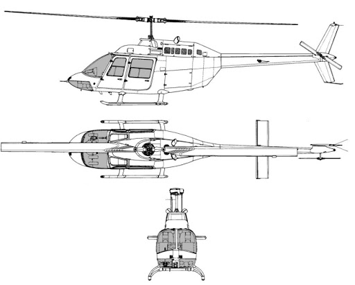 Plan 3 vues du Bell 206 Jet Ranger