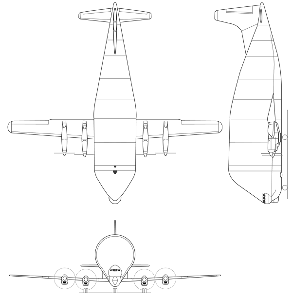 Plan 3 vues du Aero Spacelines B377SG Super Guppy