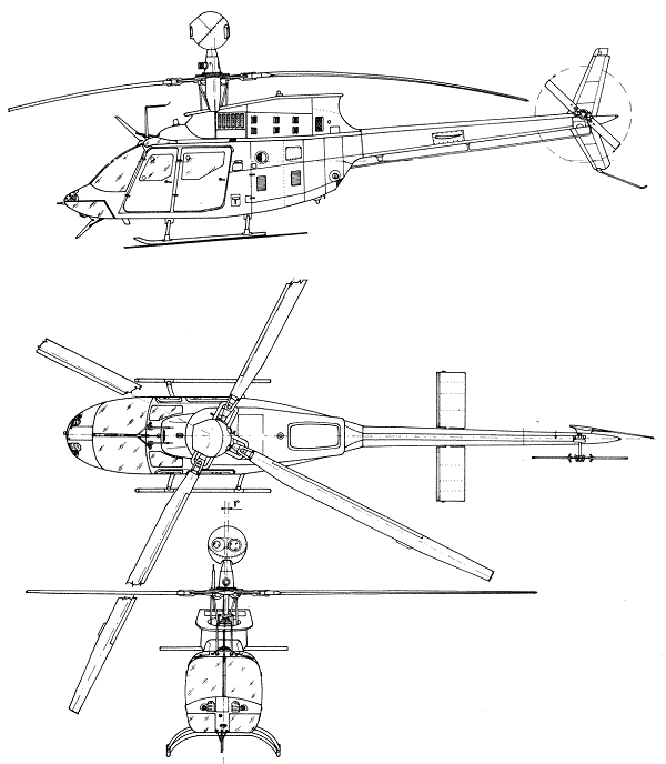 Plan 3 vues du Bell OH-58D/F Kiowa Warrior