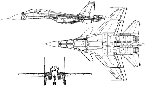 Plan 3 vues du Sukhoi Su-27KUB 'Flanker-D'
