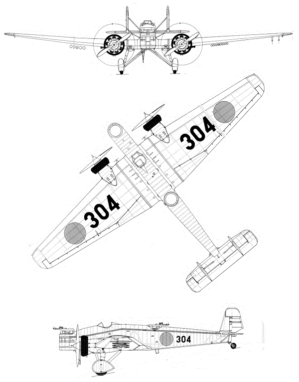 Plan 3 vues du Mitsubishi Ki-2 ‘Louise’