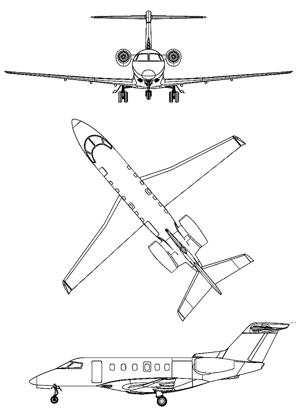 Plan 3 vues du Pilatus PC-24