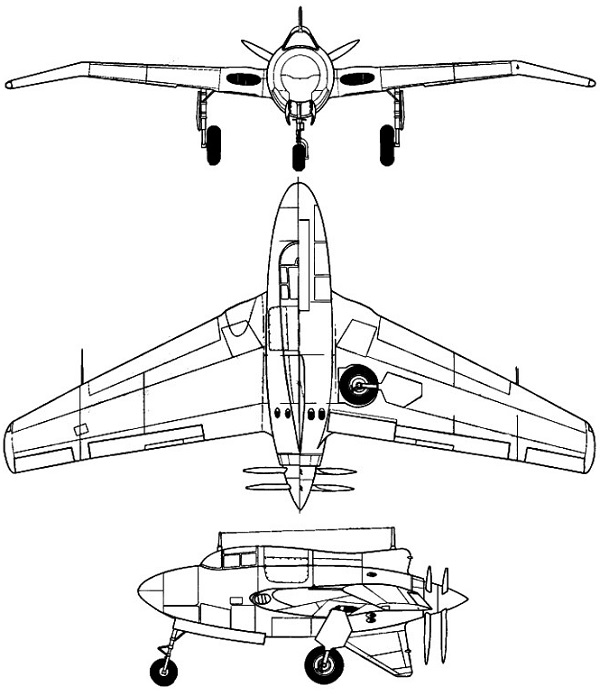 Plan 3 vues du Northrop XP-56 Black Bullet