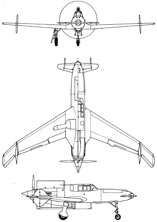 Plan 3 vues du Curtiss XP-55 Ascender