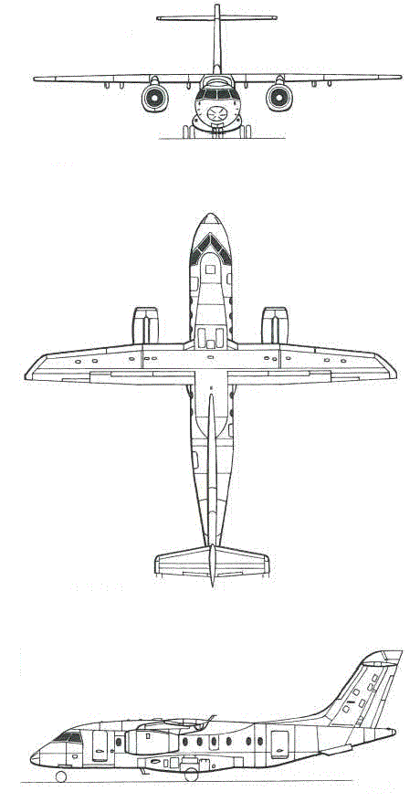 Plan 3 vues du Fairchild 328 Jet
