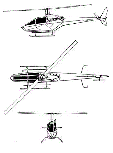 Plan 3 vues du Cicaré CH-14 Aguilucho
