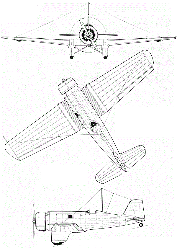 Plan 3 vues du Northrop Y1C-19 Alpha